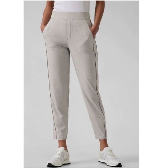 Athleta Brooklyn Textured Ankle Pant City Stripe Black/Sea Grey Size 14P - Picture 1 of 16